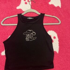 Mystique Boutique Black Tank Top with Rhinestone Design